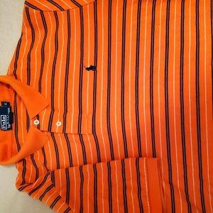 Orange striped Polo shirt w/blue horse
